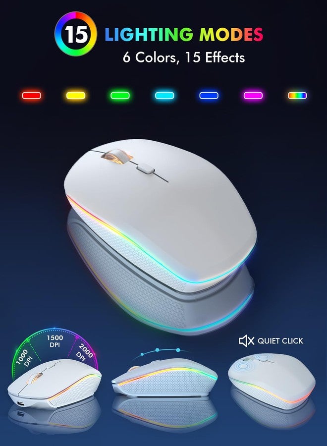 Trueque Wireless Keyboard and Mouse - RGB Backlit, Rechargeable & Light Up Letters, Full-Size, Ergonomic Tilt Angle, Sleep Mode, 2.4GHz Quiet Keyboard Mouse for Mac, Windows, Laptop, PC, Trueque(White) - Image 4